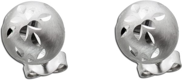 Kugel Ohrstecke rmattiert poliertes Blumenmuster Kungelohrstecker Silberohrringe Silberohrstecker Silber 925 10mm
