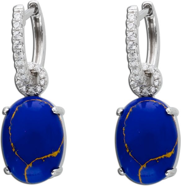 Ohrringe Edelstein blau Silber 925 Lapislazuli Klappcreole Zirkonia